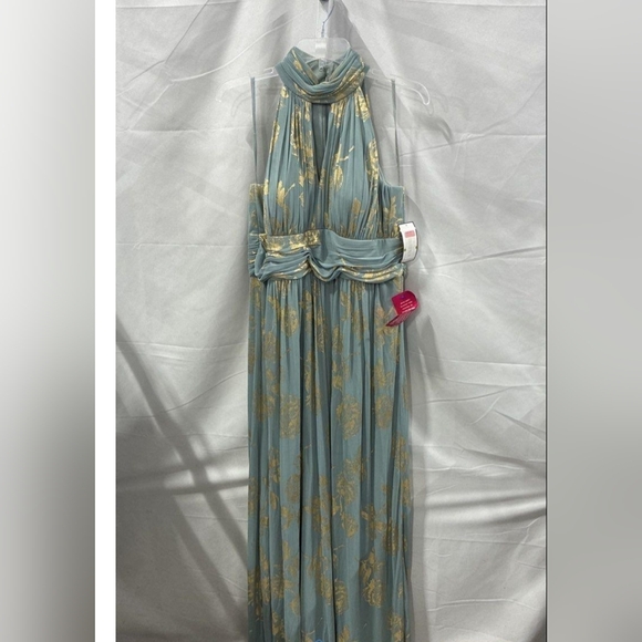 NWT Jessica Howard Blue & Gold Sleeveless High Neck Formal Gown Sz 14 - Picture 1 of 5